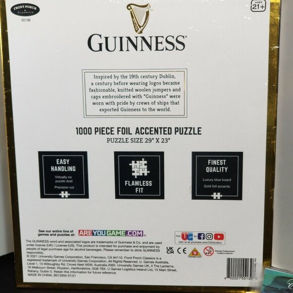 Front Porch Classics Guinness Beer 1000 Piece Foil Accented Puzzle 29”x 23” -NEW - Picture 4 of 4